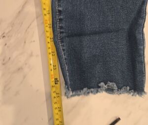 Classic Blue Denim Cropped, Fringe-bottom Jeans